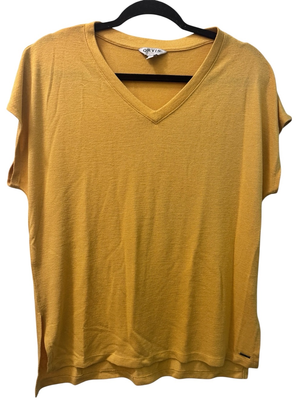 Orvis Women's V-Neck Short Sleeve Top in Mustard